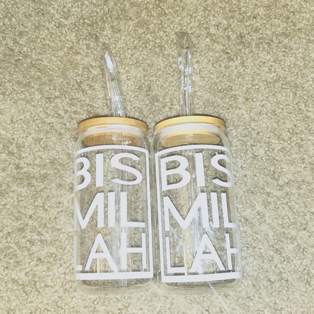 Bismillah glass can cup